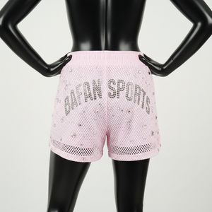 Women Mesh <b>Shorts</b> 160 GSM Lightweight Polyester Sports Mesh Soft Pink Crystal Heat Transfer Custom Logo women's <b>shorts</b> - Product Image 2