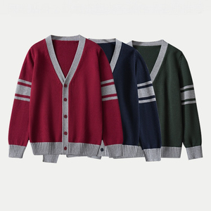 <b>Men's</b> Knitted School <b>Cardigan</b> Solid Color Long Sleeve Autumn Wear Regular Fit Acrylic Material Button Closure V-Neck Sweater - Product Image 1