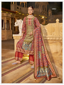 Traje pakistaní de diseñador listo para usar, de satén de seda Jam, con estampado atractivo de diseñador, ideal para bodas y festivales. Compre directamente del proveedor. - Product Image 4