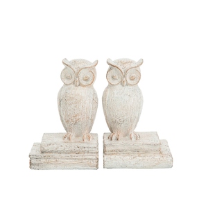 Vintage design resin white barred owl bookend set decorative animal <b>book</b> holder rustic farmhouse style desk organizer - Product Image 1