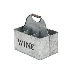 Rustic Metal Wine Bottle Holder With Wooden Handle Rectangular Storage <b>Rack</b> For Living Room Beverage Organizer - Product Image 1