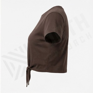 T-shirt court à manches courtes pour femme, personnalisé, léger, couleur unie, col rond, haut court, vêtements de sport haut de gamme, vêtements décontractés - Product Image 3