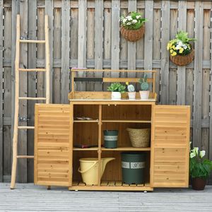 Banco da giardinaggio in legno a 3 livelli con vano portaoggetti bloccabile, ganci magnetici e piedini antiscivolo, 34,25 pollici di lunghezza - Product Image 2
