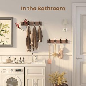 Perchero de Pared Rústico de Madera con 4 Ganchos Dobles Negros para Colgar Ropa, Sombreros, Toallas, Bolsos, Batas, Llaves en la Entrada - Product Image 4