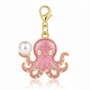 Breloque en métal personnalisée fantaisie et mignonne, en époxy et émail, sur le thème de la vie marine, en forme de pieuvre - Product Image 4