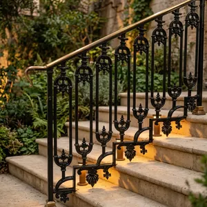 Rampe élégante en fer et laiton avec design métallique décoratif pour escaliers, balcons, jardins et maisons résidentielles modernes - Product Image 4
