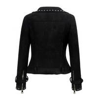 Veste en cuir véritable pour femme, style motard, noire, coupe slim, style punk, avec clous métalliques, veste en cuir pour femme