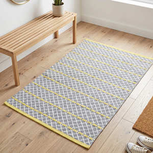 Alfombra de Algodón con Diseño de Enrejado Escandinavo, Verde Beige, Estilo Bohemio, Rectangular, Tejido Plano, Antideslizante, para Pasillo, Decoración del Hogar - Product Image 2