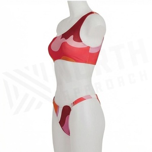 Ensemble bikini asymétrique à une épaule pour femme, imprimé géométrique, extensible, en spandex et polyester, bas de bikini string, coupe classique - Product Image 3