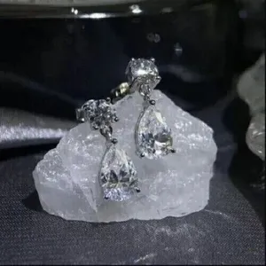 2.00 Ct Pear Cut Moissanite <b>Silver</b> Drop <b>Dangle</b> <b>Earrings</b> 14K White Gold Plated Women's - Product Image 2