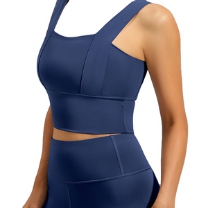 Soutien-gorge de sport bleu marine pour femme avec larges bretelles et coussinets amovibles, maintien élevé, idéal pour le yoga et le fitness - Product Image 1