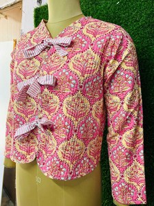 Chaqueta Acolchada de Algodón Hecha a Mano para Mujer, Estampado Floral, con Lazos Delanteros, Ligera, Estilo Boho, Informal, para Usar en Capas, Prenda Exterior Étnica - Product Image 3