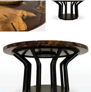 Table à manger ronde en résine époxy, plateau moderne effet bois, décoration de meubles pour salon - Product Image 2