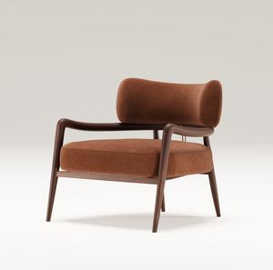 Sillón Retro Curve con Cojín Marrón Cálido y Estructura de Madera Maciza - Product Image 3