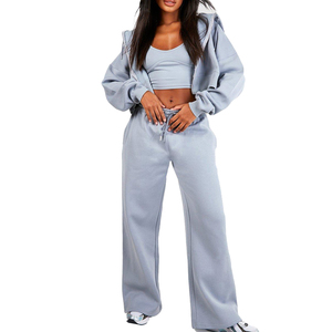 Wholesale Women's White Black Panel Tracksuit 2-piece set <b>Zip</b> <b>Up</b> <b>Jacket</b> with Wide Leg Pants Custom Logo - Product Image 1