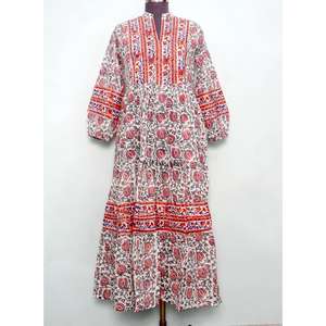 Vestidos de verano largos de algodón para mujer, estilo dulce, sencillo y casual, con estampado floral, corte A, maxi, ajustados, transpirables y suaves. - Product Image 1