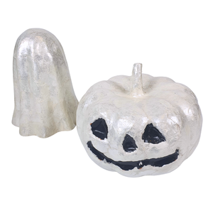 Citrouille en céramique blanche faite à la main avec incrustation de Capiz, figurine de lanterne Jack O d'Halloween, ornement de visage souriant pour décoration de fête à la maison - Product Image 6