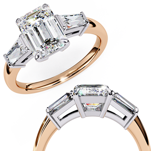Anillo de Compromiso con Tres Diamantes Certificados por IGI, Oro Sólido de 14k, Corte Esmeralda con Detalles en Baguette, Fabricante de Joyería al por Mayor - Product Image 2