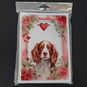 Whimsical Welsh Springer Spaniel y Valentine Roses Pack 8 A7 Tamaño 5x7 Tarjetas de felicitación en blanco con sobres para escribir notas - Product Image 3