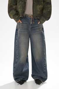 Jean pour femme taille mi-haute, coupe large, en denim délavé, écologique, imperméable, couleur unie, en coton, coupe droite, longueur intégrale - Product Image 6
