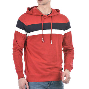 เสื้อฮู้ดผู้ชายสีแดงลายทาง ทรงปกติ สวมใส่สบาย ผ้าฝ้ายถักแบบเรียบง่าย สไตล์วินเทจ เหมาะสำหรับใส่ในฤดูใบไม้ร่วง - Product Image 1