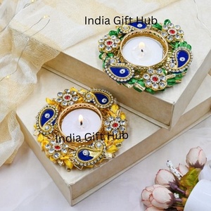 Inde cadeau Hub fait à la main multicolore porte-bougies de noël décor à la maison bougie et chauffe-plat Diwali décoration Diyas - Product Image 3