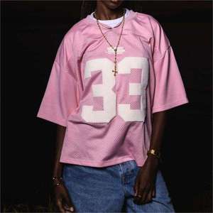 T-shirt Y2K personnalisé avec numéro imprimé en relief, maillot de football en mesh à manches courtes, patchwork, décontracté, hip-hop, vêtements de sport, haut de sport - Product Image 3