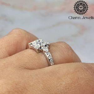 Bague de fiançailles éternité en moissanite Charm Jewels, argent 925, monture à griffes en or 14K, taille coussin, classique pour femme, IGI 3g - Product Image 4