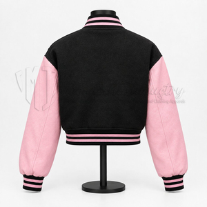 Chaqueta Varsity Negra para Mujer, Estilo Letterman, Manga Larga, Logotipo Bordado, Cuello Camisero, para Otoño - Product Image 2