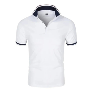 Polo en tricot à manches courtes pour homme, couleur unie, respirant, style décontracté, gris avec bordure bleue - Product Image 6