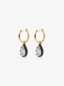 Pear Lab Grown Diamond Hoop Earrings Georgian Prong Set 11mm Solitaire Latch Back Unique Luxury <b>Huggies</b> Wholesale 14K <b>Solid</b> <b>Gold</b> - Product Image 1