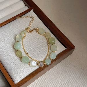 Pulsera de Cuentas de Cristal Verde Natural y Diamantes de Imitación, Joyería Elegante y Romántica con Piedras Preciosas - Product Image 2