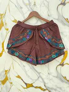Boho Embroidered Floral Patchwork Rayon <b>Shorts</b> Women Lightweight Quick Dry Beach <b>Shorts</b> Summer <b>Festival</b> Drawstring Closure - Product Image 3