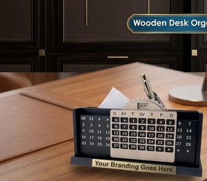Executive Wooden <b>Desk</b> Caddy with Business Card Holder & Premium <b>Clock</b> High-End Wooden <b>Desk</b> Organiser with <b>Clock</b>, Pen Holder - Product Image 4