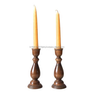 Wholesale Antiqued Mango Wood <b>Candle</b> Stand <b>Set</b> Handmade Wooden Pillar Lantern Design Christmas 2 Wooden <b>Candle</b> Holders for Home - Product Image 2