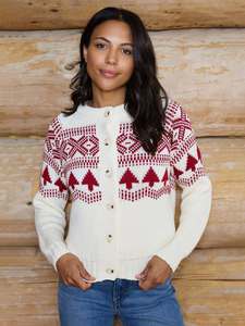 Suéter Navideño de Punto para Mujer, Rojo y Blanco, Estilo Fair Isle, Cuello Redondo, Cárdigan Festivo de Invierno - Product Image 5