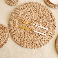 Set de table rond en jacinthe d'eau, fait main, tissé, naturel, écologique, décoration de table à manger pour la maison