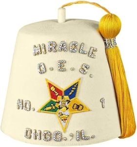 Gorro Fez de Regalia Masónica OES 2026 - Fieltro/Terciopelo Blanco Puro/Blanco Crema con Bordado a Mano y Diseño de Pedrería, Servicio Personalizado OEM - Product Image 1