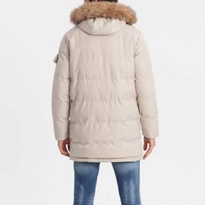 Global Industry <b>Men's</b> Beige Hooded Puffer Jacket Windproof Plus Size Long Casual <b>Winter</b> <b>Coat</b> Polyester Lining Zipper Closure OEM - Product Image 2