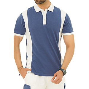 Ensemble polo et short pour homme, bleu et blanc, style color block, décontracté, été, coton, deux pièces, respirant, tricoté, vêtements de sport - Product Image 2
