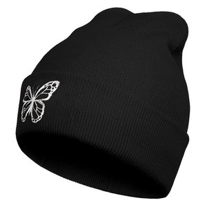 Black Beanie <b>Hat</b> with White Butterfly Embroidery Unisex Winter <b>Warm</b> Cap Casual Style Adult Size 56-58CM - Product Image 5