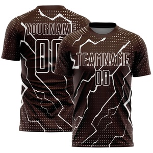 Ensemble de maillots de football personnalisés sublimés, marron et blanc, géométrique, col rond, manches courtes, évacuation de l'humidité, vêtements d'équipe pour hommes adultes - Product Image 4