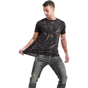 Metallic Gold Vein Black Marble Pattern Crew Neck T <b>Shirt</b> For Men Europe Wholesale Bulk Supply - Product Image 3