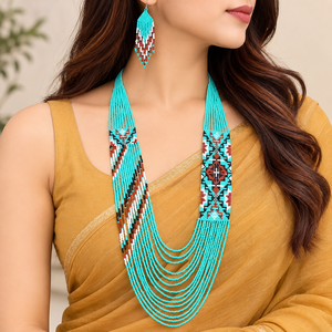 Collar de Cuentas Turquesas con Cadena de Eslabones para Mujer, Hecho a Mano, Joyería Étnica, Geométrica, Tribal, de Piedra Natural, para Aniversario - Product Image 1