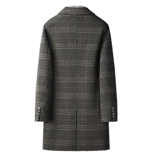 <b>Men's</b> Luxury <b>Double</b>-Sided 100% Wool Mandarin Collar Overcoat Business Casual for Autumn/Winter Thick Long Single Button - Product Image 2