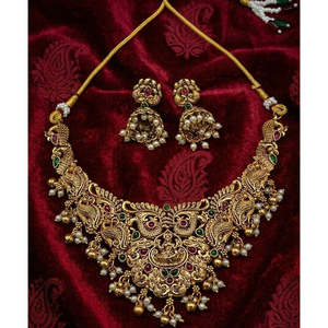 Juego de Collar Chapado en Oro Estilo Templo Jewelemarket Heritage con Piedra Pota Fina y Perlas de Imitación para Ocasiones Nupciales - 10575464PGR - Product Image 1