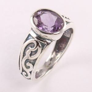 แข็ง 925 เงินสเตอร์ลิงอเมทิสต์ธรรมชาติอัญมณี Handmade แหวนเครื่องประดับแหวนเงินสเตอร์ลิงเครื่องประดับ 925 ประทับตราเครื่องประดับ - Product Image 1