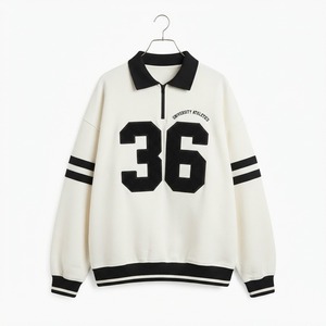 <b>Women's</b> Waterproof Polyester/Cotton Fleece Oversized <b>Sweatshirt</b> Letter Print Turn-down Collar Full Sleeve Embroidery Autumn Wear - Product Image 1