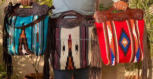 Bolso de mano con flecos, bolso de tela azteca Bohemia con asa de Color turquesa Jacquard, bolso elegante de gran venta para mujer - Product Image 5