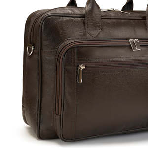 Professional Dark Brown Leather Office <b>Bag</b> with Padded Laptop Sections and Durable Zipper Closures Wholesale Supply - Product Image 6